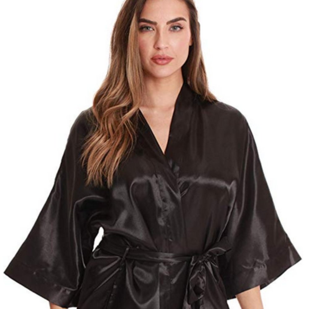 Kimono Satin Robe Black